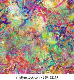 Seamless pattern. Watercolor effect. Curved stripes and spots. Colored texture