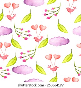 Seamless pattern with watercolor elements, vector. 
