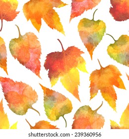 Seamless pattern with watercolor falling leaves. Vector illustration
