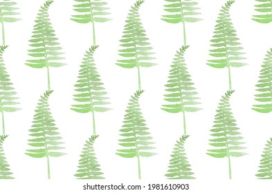 Seamless pattern of watercolor ferns. Vector illustration