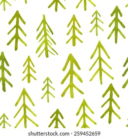 Modelo inconsútil con los árboles de abeto de la acuarela. Ilustración vectorial