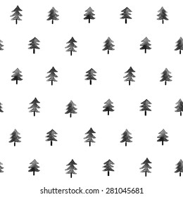 Seamless pattern with watercolor fir trees. Vector illustration