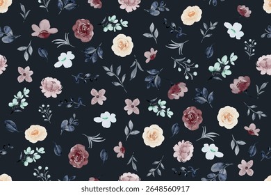 coleção de arranjo de elementos florais de aquarela de padrão sem costura