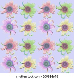 seamless pattern watercolor flower chamomile