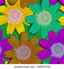 seamless pattern watercolor flower chamomile
