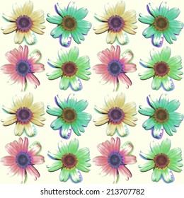 seamless pattern watercolor flower chamomile