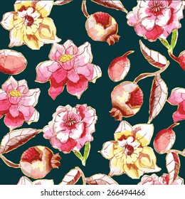 Seamless pattern with watercolor flowers