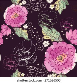 Seamless pattern with watercolor flowers