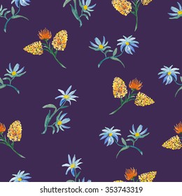 Seamless pattern with watercolor flowers