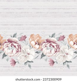 Seamless pattern of watercolor flowers with colorful botanical leaf background. Watercolor colorful tie dye pattern. Abstract art seamless textile print design