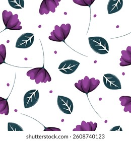 Seamless pattern with watercolor flowers. Hand-drawn vector illustration