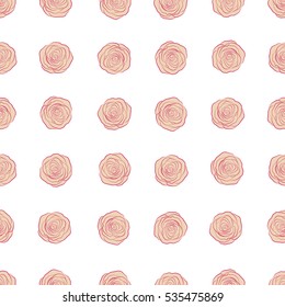 Seamless pattern. Watercolor flowers illustration in magenta and beige colors on a white background.