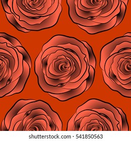 Seamless pattern. Watercolor flowers illustration in black and orange colors.