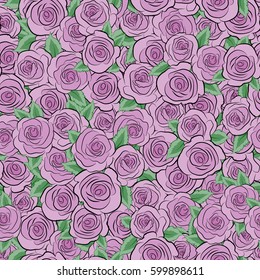 Seamless pattern. Watercolor flowers illustration in violet colors.