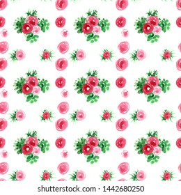 Seamless pattern. Watercolor flowers and leaves. Vector illustration.