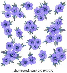 Seamless pattern, watercolor flowers on white background