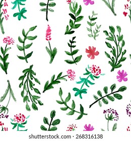 Seamless pattern with watercolor flowers on a white background. Vector illustration for your design