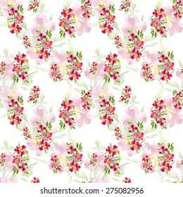 Seamless pattern watercolor flowers on white background, paper, textile, fabric, wrapper, wallpaper vector illustration