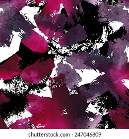 Seamless pattern with watercolor flowers. Sloppy strokes of a paint. 