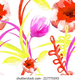 Seamless pattern watercolor flowers, vector