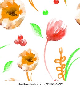 Seamless pattern watercolor flowers, vector