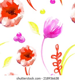 Seamless pattern watercolor flowers, vector
