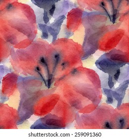Seamless pattern with watercolor flowers. Vector illustration.