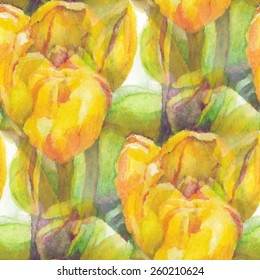 Seamless pattern with watercolor flowers. Vector illustration.