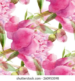 Seamless pattern with watercolor flowers. Vector illustration.