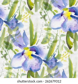 Seamless pattern with watercolor flowers. Vector illustration.