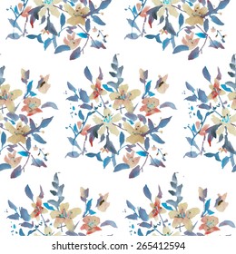 Seamless pattern with watercolor flowers. Vector illustration.