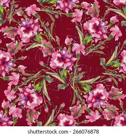 Seamless pattern with watercolor flowers. Vector illustration.