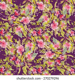 Seamless pattern with watercolor flowers. Vector illustration.