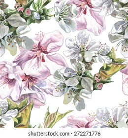 Seamless pattern with watercolor flowers. Vector. Hand drawn.