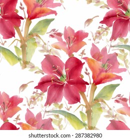 Seamless pattern with watercolor flowers. Vector illustration.