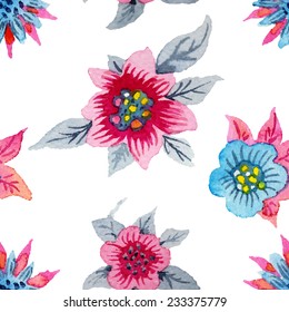 Seamless pattern of  watercolor flowers with a white background.Vector illustration.