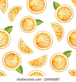 Seamless pattern, watercolor fruit, orange. Vector illustration.