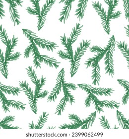 Seamless pattern of watercolor hand drawings green christmas tree branches