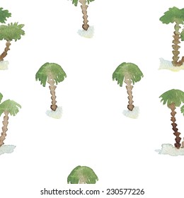 Seamless pattern with watercolor hand drawn palms. Vector illustration
