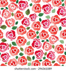 Seamless pattern with watercolor hand painted roses. Vector illustration.