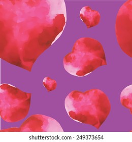 Seamless pattern. Watercolor heart. Vector illustration. EPS 10. Purple background.