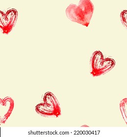 seamless pattern with watercolor hearts