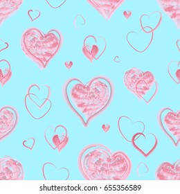 Seamless pattern with watercolor hearts