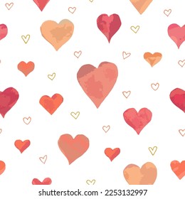 Seamless pattern with watercolor hearts on a white background. Vector illustration.