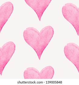 Seamless pattern with watercolor hearts. Vector illustration