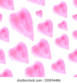 Seamless pattern with watercolor hearts. Vector illustration.