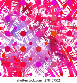 Seamless pattern with watercolor imprint of thread coil. Sloppy strokes of a paint.