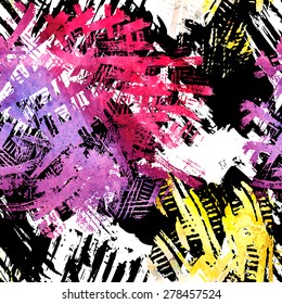 Seamless pattern with watercolor imprint of thread coil. Sloppy strokes of a paint.