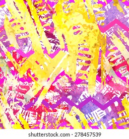 Seamless pattern with watercolor imprint of thread coil. Sloppy strokes of paint.