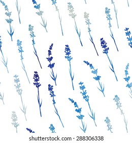 Seamless pattern with watercolor lavender flowers . Hand drawn design for Thank you card, Greeting card or Invitation. Vector illustration.